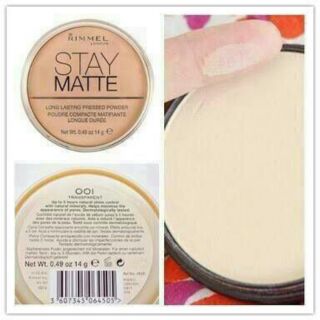 แป้ง Rimmel Stay Matte Longlasting Pressed Powder #001 Transparent  14g ของแท้