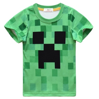 เสื้อยืดแขนสั้น พิมพ์ลายการ์ตูน Minecraft แฟชั่นฤดูร้อน สําหรับเด็กผู้ชาย และเด็กผู้หญิง