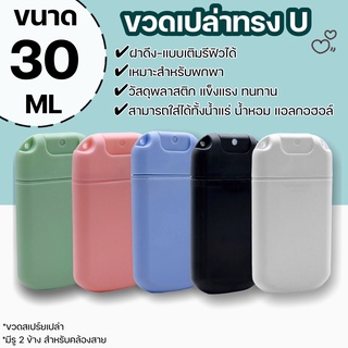 ขวดเปล่า ตลับสเปรย์ แอลกอฮอล์ทรงรูป U ▸มีรู 2 ข้างสำหรับคล้องสาย ขนาด 30 ml. ขวดสเปร์ยฝาดึง สำหรับเติมรีฟิว 📍พร้อมส่ง