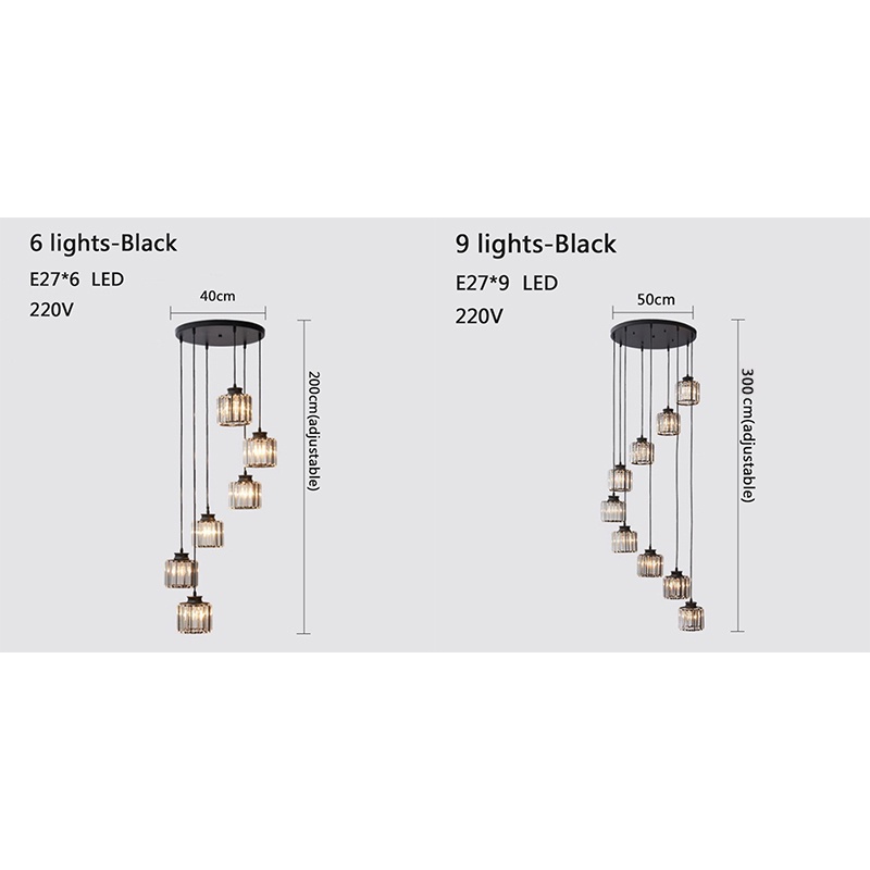 โมเดิร์นยุโรปเหนือคริสตัลจี้ไฟ LED E27 220V 6/9 ไฟเหล็กโคมไฟจี้สำหรับดูเพล็กซ์วิลล่าบันได - รูปที่ 6