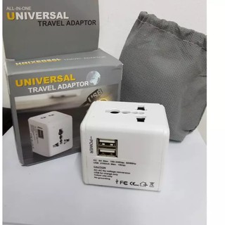 ปลั๊กไฟ Dual USB Universal Adapter All in One รุ่น Square สีดำ ใช้ได้ทั่วโลก US/UK/EU/AU รองรับกระแสไฟฟ้า 100-250 โวลต์
