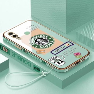 เคสโทรศัพท์มือถือนิ่ม ทรงสี่เหลี่ยม ชุบโครเมี่ยม ป้องกันกล้อง ลายฉลาก Starbucks แฟชั่นหรูหรา สําหรับ Huawei P20 P20 LITE P30 P30LIT P20PRO P30PRO P40 P40PRO