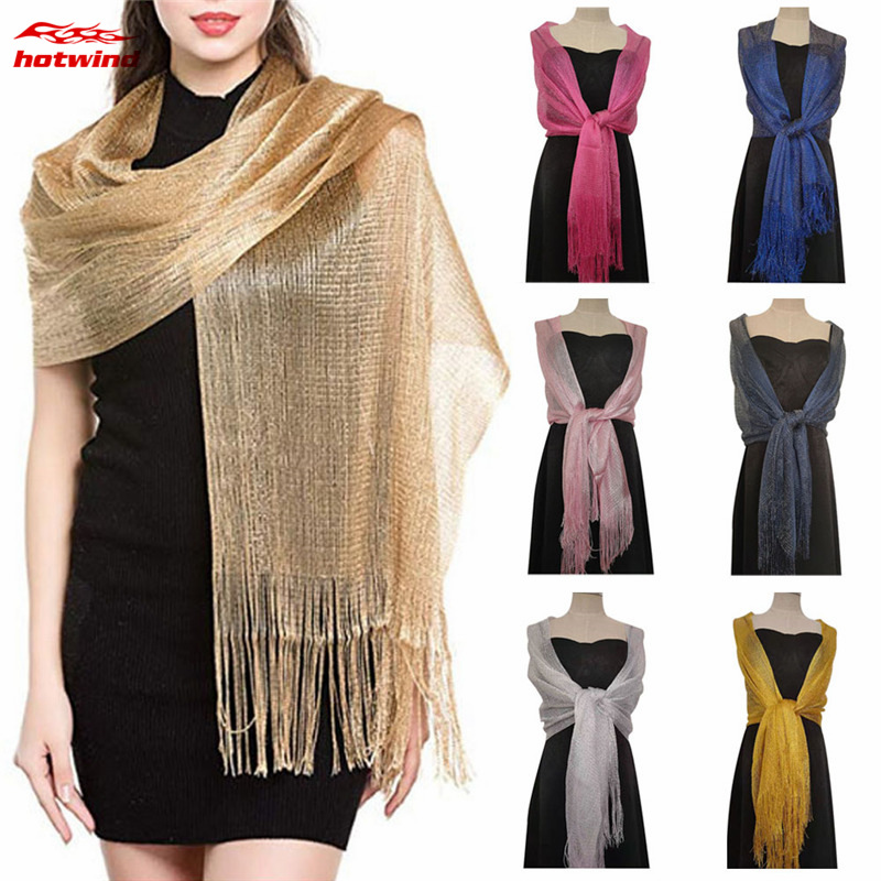 Hw ผ้าคลุมไหล่ ประดับพู่ สีทอง สีเงิน สําหรับผู้หญิง