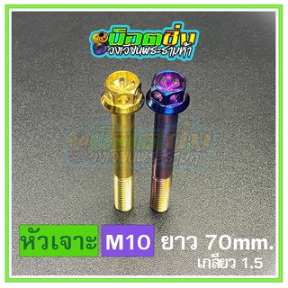 น็อตสแตนเลส หัวเจาะดอกไม้ ขนาดเกลียว m10 ยาว 70 mm.เกลียวหยาบ