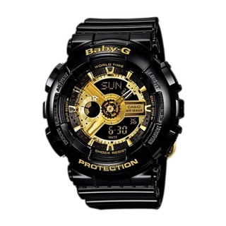 Casio Baby-G นาฬิกาข้อมือผู้หญิง สีดำ/ทอง สายเรซิ่น รุ่น BA-110-1A