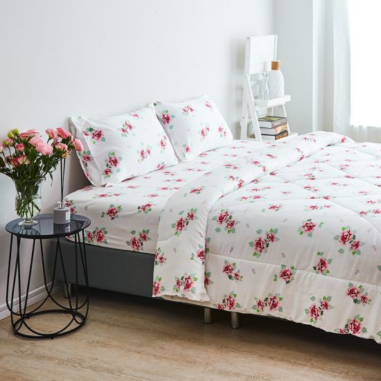 KASSA HOME ชุดผ้าปูที่นอน รุ่น Flowery Rose TENCEL14-470T คิงส์ไซส์ ขนาด 6 ฟุต (ชุด 5 ชิ้น) สีขาว ชุดเครื่องนอน