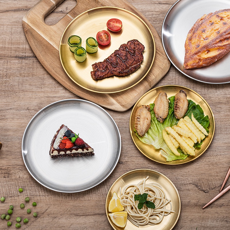 Oukeai จานสเตนเลส ทรงกลม สไตล์เกาหลี ตะวันตก สําหรับใส่บาร์บีคิว