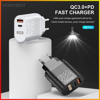 (Domybest) ที่ชาร์จโทรศัพท์มือถือ Pd 20W Qc 3.0 Usb-A+Type-C 2 พอร์ต ปลั๊ก Us Eu Uk