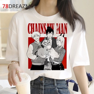 เสื้อยืด พิมพ์ลายกราฟฟิค chainsaw man แฟชั่นฤดูร้อน สไตล์ญี่ปุ่น ฮาราจูกุ สีขาว สําหรับผู้ชาย และผู้หญิงเสื้อยืดคอกลม