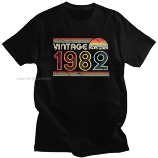 เสื้อยืดคอกลม ผ้าฝ้าย เข้ารูป สไตล์วินเทจ 1982 ของขวัญวันเกิด สําหรับผู้ชาย