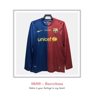 เสื้อกีฬาแขนยาวลําลอง ลายทีมบาร์เซโลน่า ทีมเหย้า 2008 2009 UCL คุณภาพสูง สไตล์เรโทร ไซซ์ S - 2XL