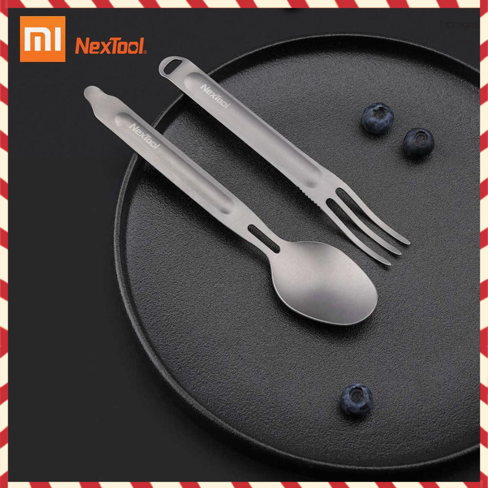 gek xiaomi nextool ชุดช้อนส้อมไทเทเนียมแบบพกพาสําหรับตั้งแคมป์ปิกนิก