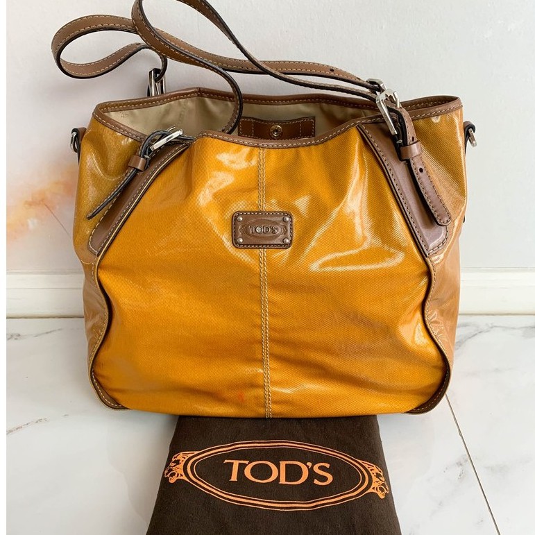 กระเป๋า TODS รุ่น NEW G SACCA PICCOLA สีส้ม/น้ำตาล สะพายข้าง ของแท้ มือสอง Shop อิตาลี