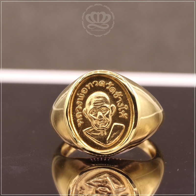 รหัสสินค้า F-18331 แหวนทรงมอญ หลวงพ่อทวดวัดช้างไห้ หน้าทองคำ  งานทอง18k  นน.7.68 g