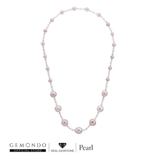 GEMONDO สร้อยไข่มุกน้ำจืดแท้ (Freshwater Pearl) มุกสีม่วงบาโร้ค , มุกย้อมสีชมพู ทรงกลม , มุกสีขาว ทรง Oval ยาว 24 นิ้ว