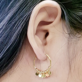 SILVER THAI Hoop earrings with beads and round charms Gold plattedต่างหูแบบระย้าออกงานเป็นชุบทอง