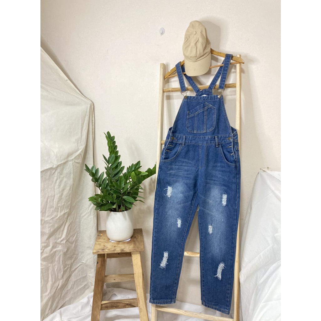 ชุดเอี้ยมยีนส์ กางเกงยีนส์ แต่งขาดสีเข้ม แบรนด์ญี่ปุ่น GRL