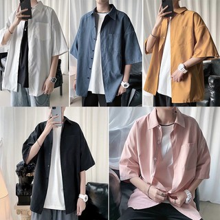 【เสื้อเชิ้ตผู้ชายฤดูร้อนแขนสั้นเสื้อเชิ้ตหลวมเสื้อเชิ้ตลำลองไซส์ใหญ่แฟชั่นเกาหลี】เสื้อเชิ้ตผู้ชายฤดูร้อนแขนสั้นเสื้อเชิ้ตหลวมเสื้อเชิ้ตลำลองไซส์ใหญ่แฟชั่นเกาหลี