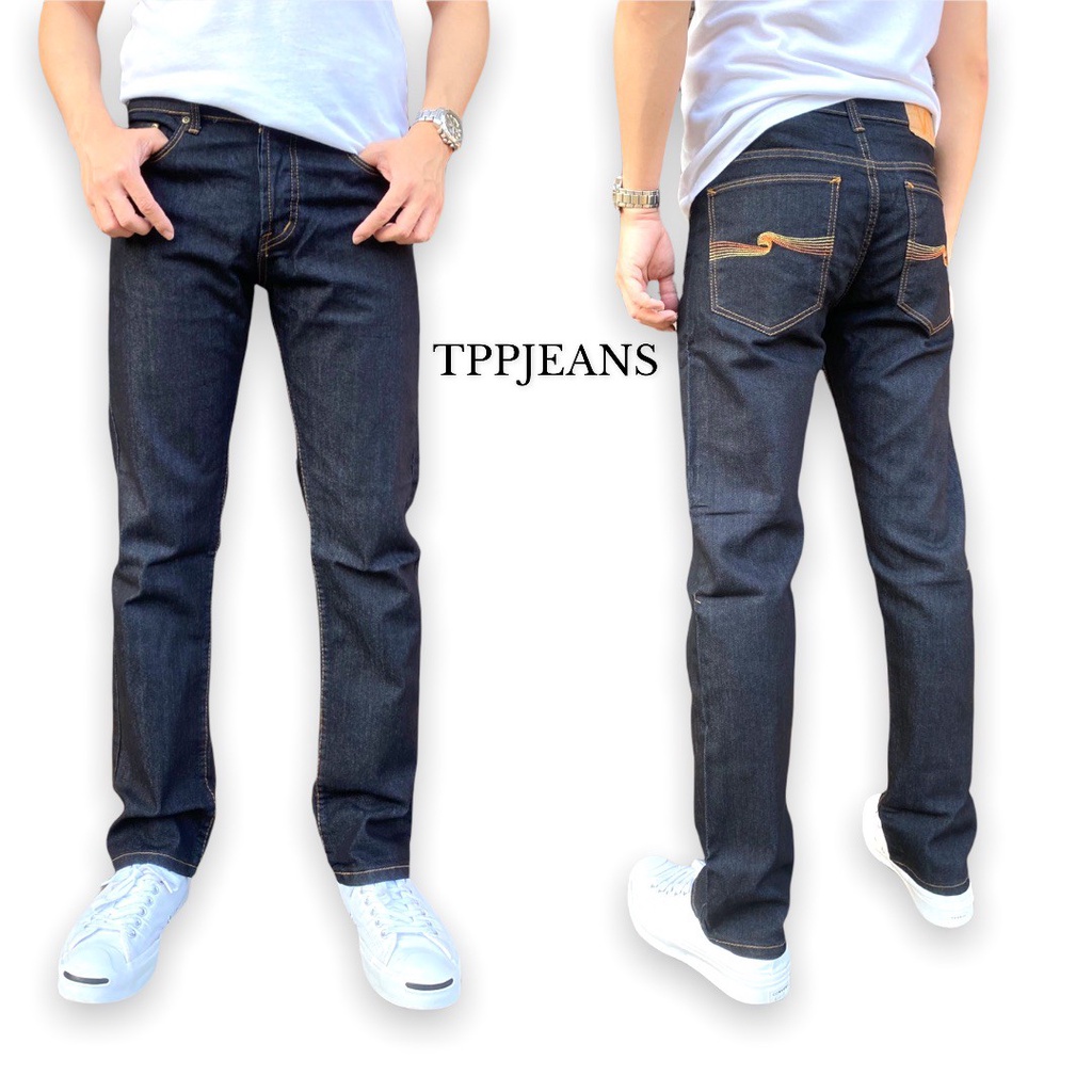 JEANSEXPRESS Dark Men's Straight Denim กางเกงยีนส์ชายสีเข้ม ทรงกระบอก ผ้ายืด สวมใส่สบาย ปักด้ายรุ้ง Size 28-36