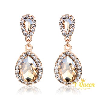 European Classical Water Drop Big Crystal Earrings Women Shiny Temperament Rhinestone Champagne Colo