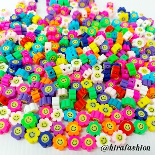 ลูกปัดยิ้มดอกไม้fimo✿ คละสี (1ห่อมี6ชิ้น)