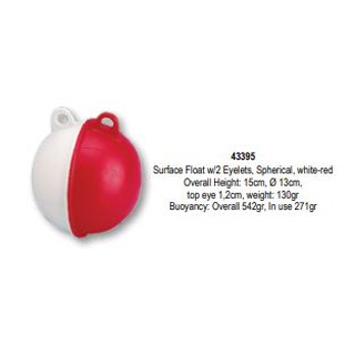 ทุ่นลอยน้ำ Surface Float with2 Eyelets, Spherical, Ø13mm, Wh-Red [Nuova Rade 43395]