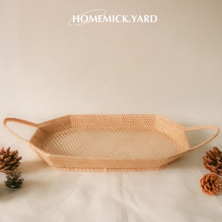 homemick.yard🤎 ถาดหวายแปดเหลี่ยมทรงยาว พร้อมหูจับ แฮนเมดสานแน่น ทรงปล่อย ใช้สำหรับตกแต่งโต๊ะ รองจาน เสริฟอาหาร