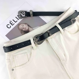 พร้อมส่ง‼️เข็มขัดสไตล์เรียบง่าย ทันสมัย วินเทจ คาบอย สำหรับผู้หญิงและผู้ชาย เข็มขัดหนังPU ( P33 ）