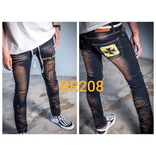 Jp.jeans Skinny jeans กางเกงยีนส์สกินนี่ชาย ฟอกสนิมผ้ายืด สกรีนกระเป๋ามีเชือก size 26-38 รับชำระปลายทาง