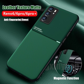 Leather Texture Matte Cover Cases For OPPO RENO6 RENO 6 5G RENO 6pro 5G Magnetic Car Holder Phone Cover  Reno6proplus Slim TPU Shockproof Case