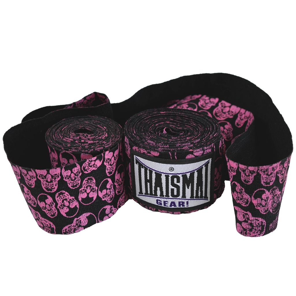 THAISMAI - HW-7004 - ผ้าพันมือซ้อมมวย Fancy Hand Wraps ลายกระโหลก สีดำ 4.5 M.