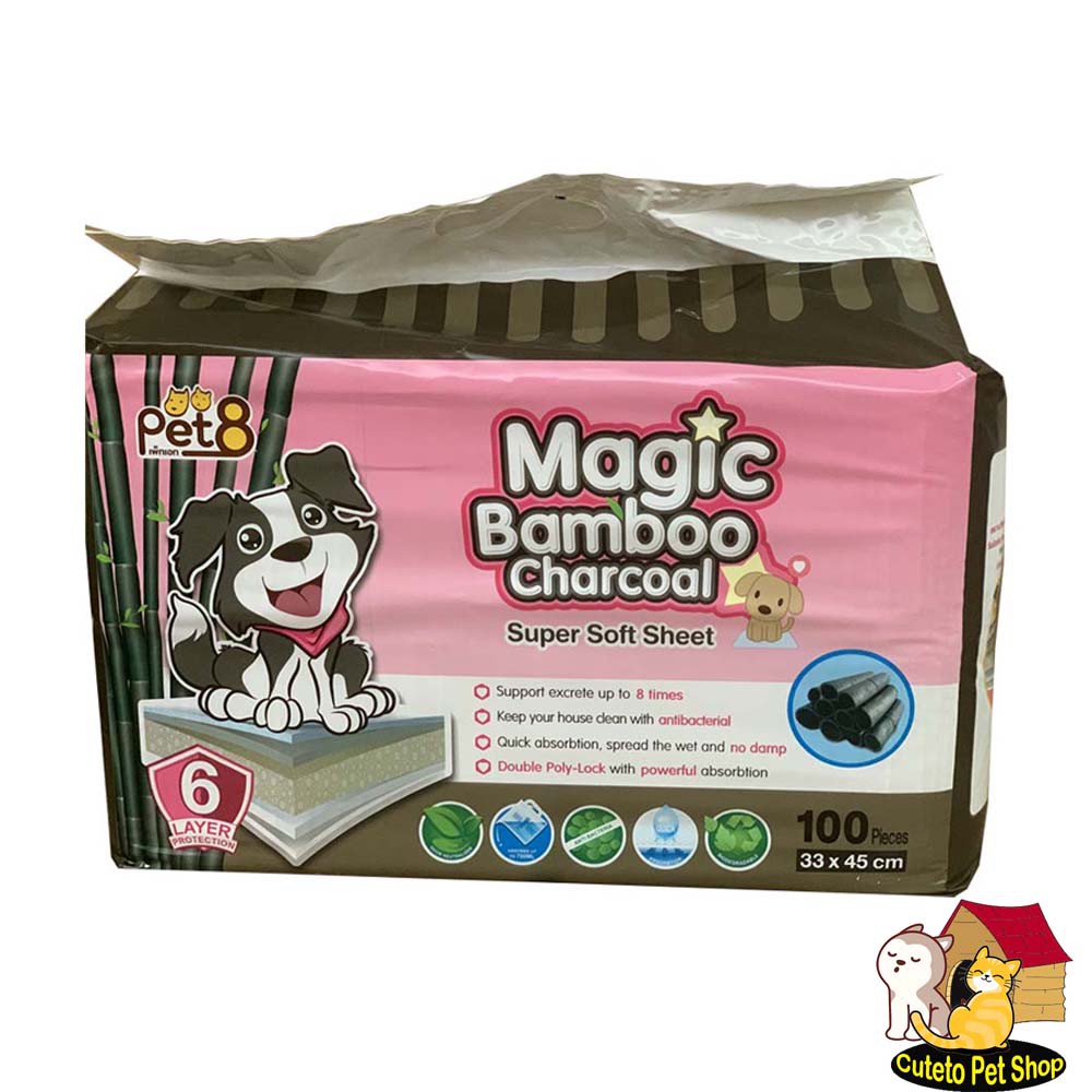 Pet8 แผ่นรองอนามัย รุ่นชาร์โคล ดับกลิ่น Magic Bamboo Charcoal Super Soft Sheet