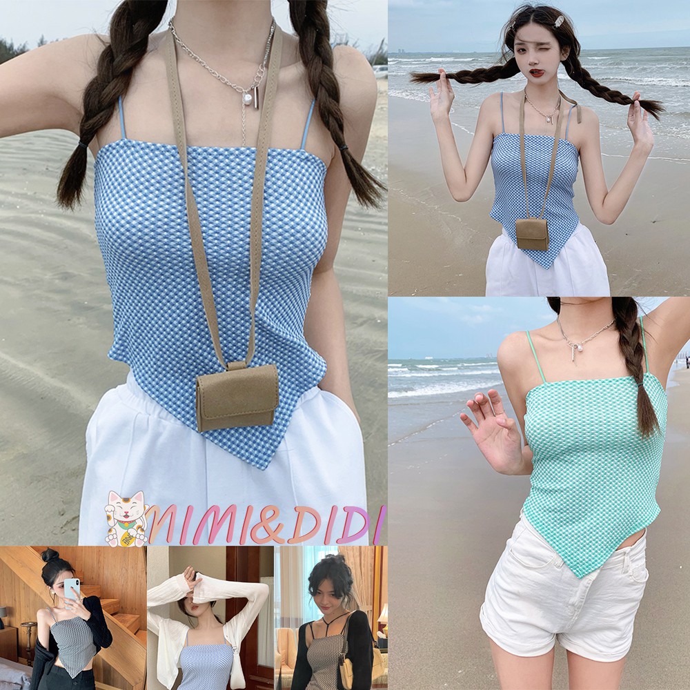 mimi&didi 56018 เสื้อสายเดี่ยว เซ็กซี่ เสื้อครอป ท็อป สายเดี่ยวไหมพรม เนื้อผ้านุ่มใส่สบายเสื้อปาดไหล