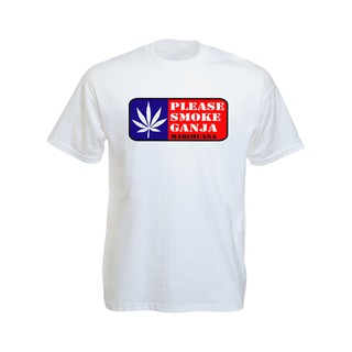 เสื้อยืดราสต้าTee-Shirt Please Smoke เสื้อยืดสีขาว/สีดำสกรีนลายโปรดสูบบุหรี่ สุดเท่ห์ White/Black Tee-Shirt