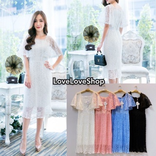 เดรสลูกไม้มี4สี!!! M-L Maxi Dress เดรสลูกไม้สีขาวอัดพลีท งานป้าย Love love