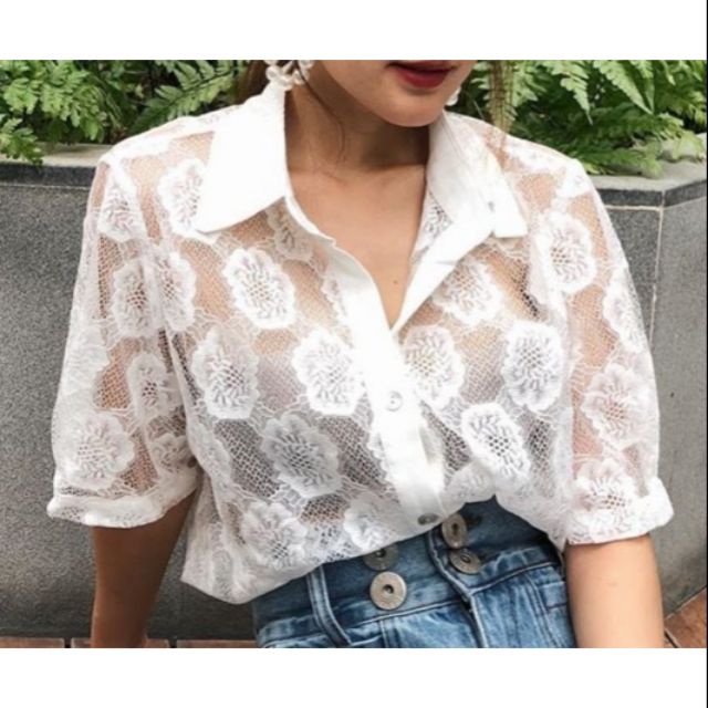 ส่งต่อเสื้อเชิ้ตแขนสั้น ผ้าซีทรู จากร้าน #knockknockth