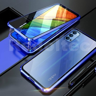 เคส OPPO Reno 5 สองด้านด้านหน้าหลังกระจกแม่เหล็กดูดซับ 360 เต็มร่างกายป้องกันแม่เหล็กฮาร์ดปกหลัง