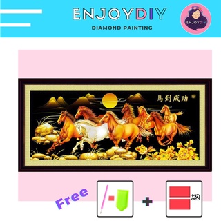 ครอสติสคริสตัล 5d diy diamond painting แบบเม็ด ลาย ฝูงม้าทอง ติดเต็ม เม็ดกลม EnjoyDIY พร้อมส่งจากไทย