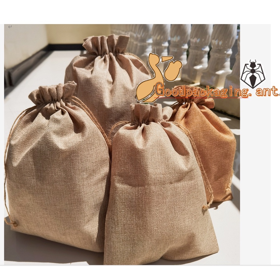 PK ถุงผ้ากระสอบ ถุงผ้าใส่ของ ขนาดใหญ่ สีกากี พร้อมส่ง20*30/30*40/40*60cm