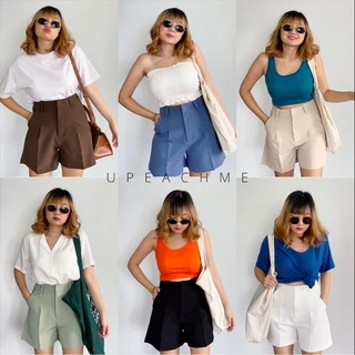 upeachme(C5-5.5) MOLLY SHORTS (S-3XL) กางเกงขาสั้นเอวสูงปรี้ดหุ่นไหนก็ใส่สวย! ขาสั้นตะขอสีพื้น กางเกงเอวต่ำ