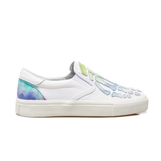 Amiri Watercolor Skel Toe Slip On รองเท้าผ้าใบแบบสวม ไฮไลท์สีขาว/หนังหลากสี พิมพ์ลายมัดย้อม