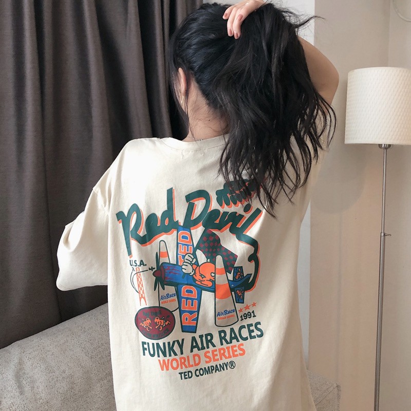 เสื้อยืดแขนสั้นโอเวอร์ไซด์ผู้หญิง ส่วนยาวหลวมของเวอร์ชั่นเกาหลี เสื้อยืดคู่รัก 58477