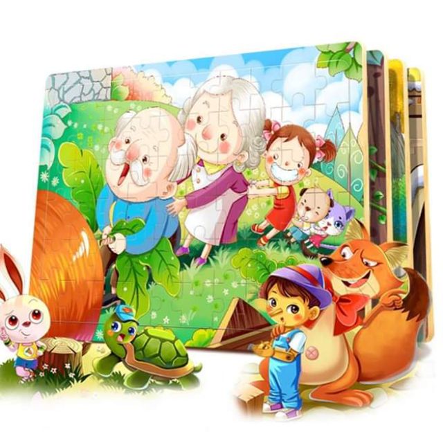 จิ๊กซอว์ ไม้ 60 ชิ้น Jigsaw Puzzle 60PCs ของเล่นไม้ ของเล่นเด็ก เสริมทักษะเด็ก Jigsaw Happiness พร้อมถาดรอง