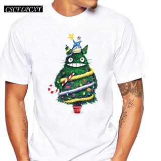 Christmas Tree Totoro Men เสื้อยืดเสื้อคอวี O-Neck เสื้อคริสต์มาส Teescscflpcxyเสื้อยืด