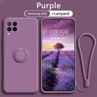 เคส Samsung A22 A32 A52 A52s 4G 5G เคสซิลิโคนเหลวพร้อมที่ใส่แหวนแม่เหล็กเชือกเส้นเล็กฟรีสำหรับ ที่วางแหวนที่วางฝาครอบสาย