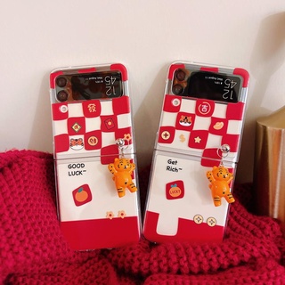 เคสโทรศัพท์มือถือ แบบฝาพับ ลายตาราง สีแดง สําหรับ Samsung Z Flip4 Z Flip3 Z Flip2 Z