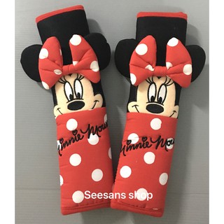 ผ้า หุ้มเข็มขัดนิรภัยรถยนต์ #ที่หุ้มสายคาดเบลท์#Minnie Mouse#มินนี้เม้าส์ลายจุด แพ๊คคู่  ลิขสิทธิ์แท้