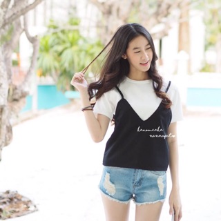 setเสื้อแขนสั้น+สายเดี่ยว
