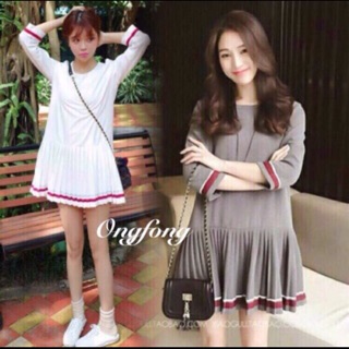 📍📍📍นางแบบใส่งานขายจริงรูปล่างสุดคะ  New !!!! ✨เดรสแขนยาว💕 ชายอัดพีท คอกลม ดีเทลช่วงชายอัดพีทแต่ง