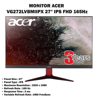 MONITOR (จอมอนิเตอร์) ACER VG272LVBMIIPX 27" IPS FHD 165Hz